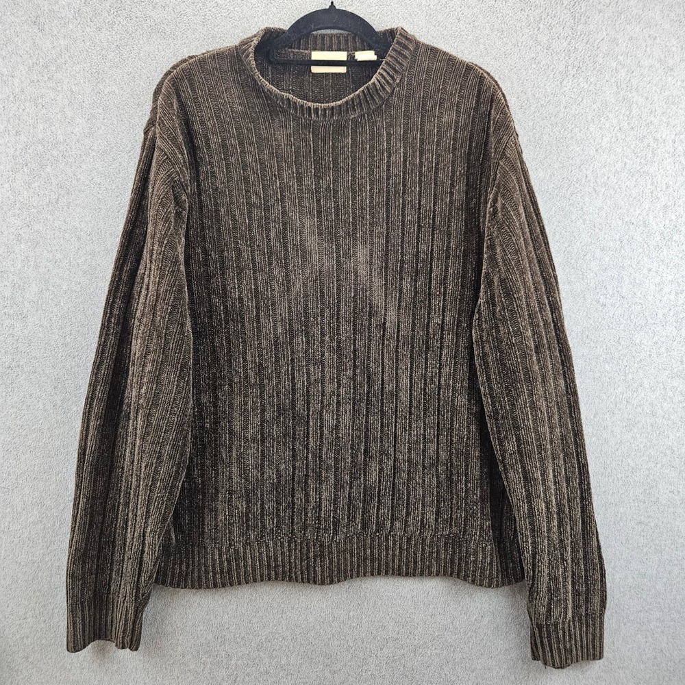 FALLS CREEK Sweater Mens L Brown Chenille Ribbed Knit Pullover Vintage 90s Style